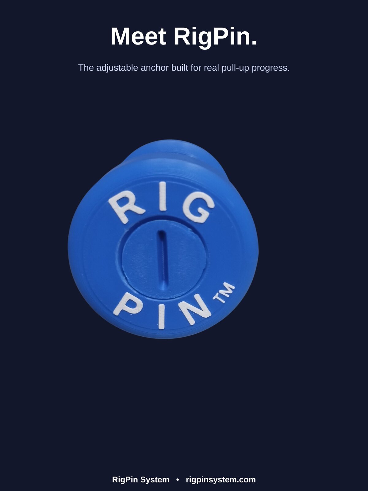 Close-up of RigPin branded cap on power rack pin